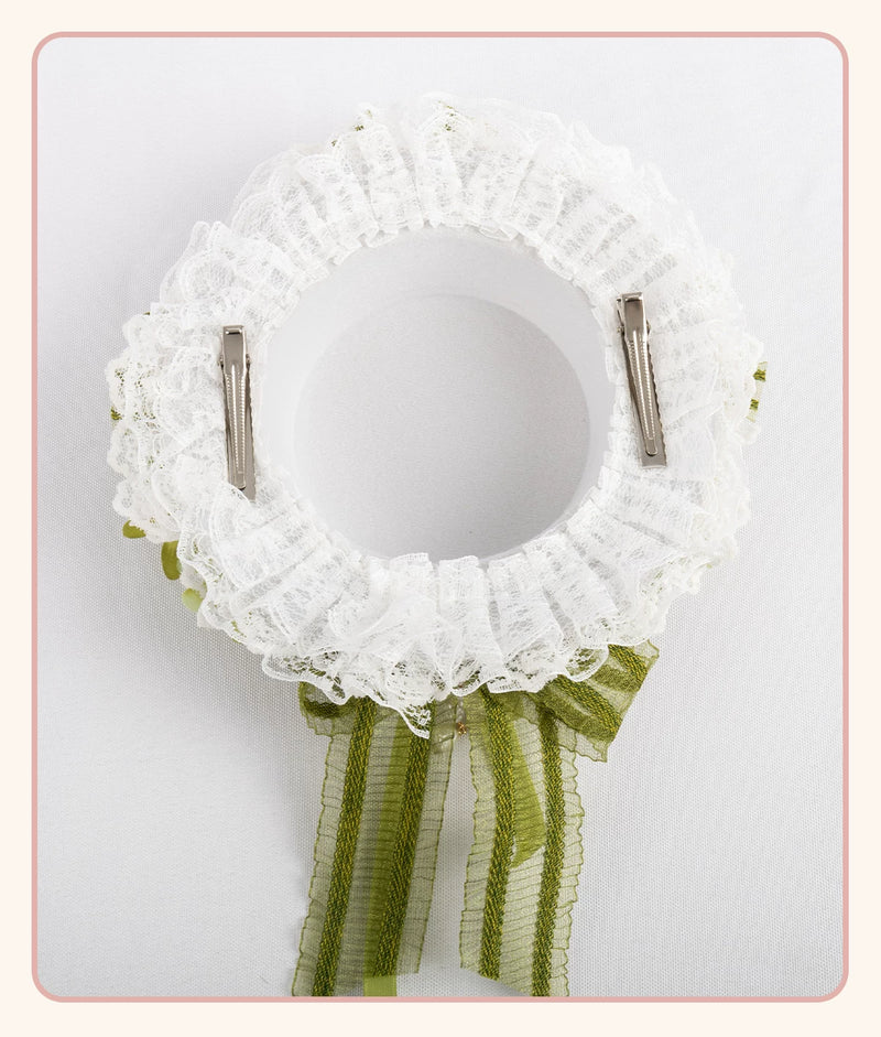 Stardust Rose - Lily of the Valley Woodland - Green Lace Lolita Headwear with Floral Ribbons