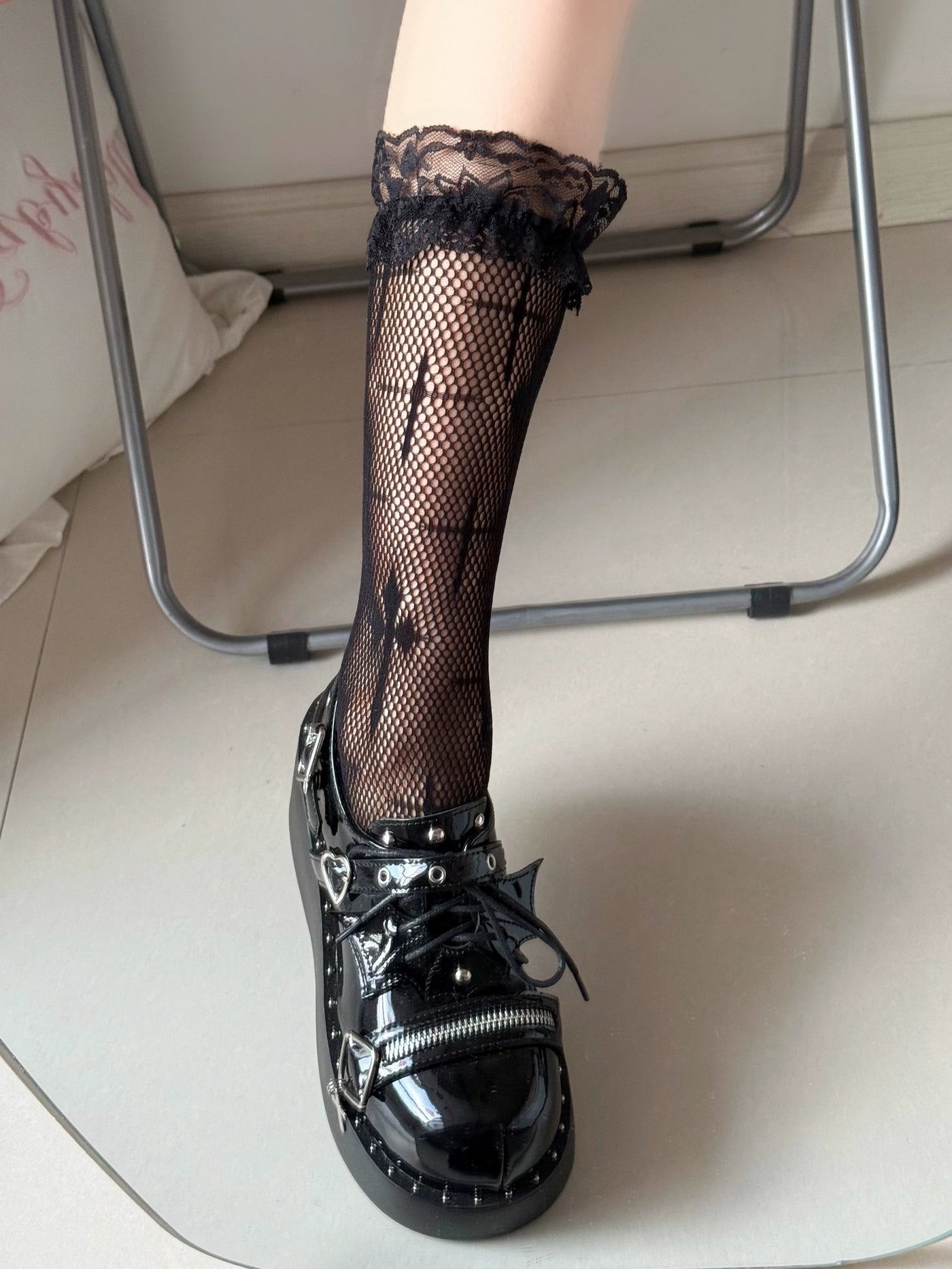 Fantasy Doll - Cross Charm - Lace-Trim Calf-Length Socks with Cross Motifs