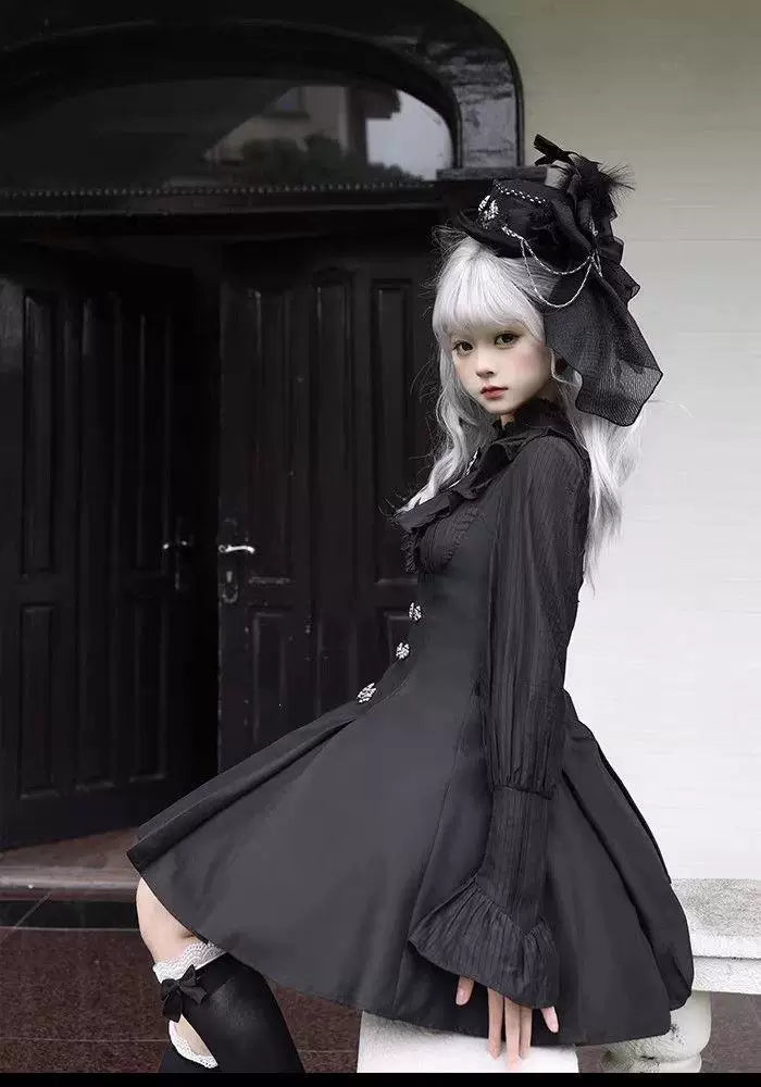 Sweetheart Dream Machine - French Gothic - Long-Sleeve Blouse with Ruffled Front