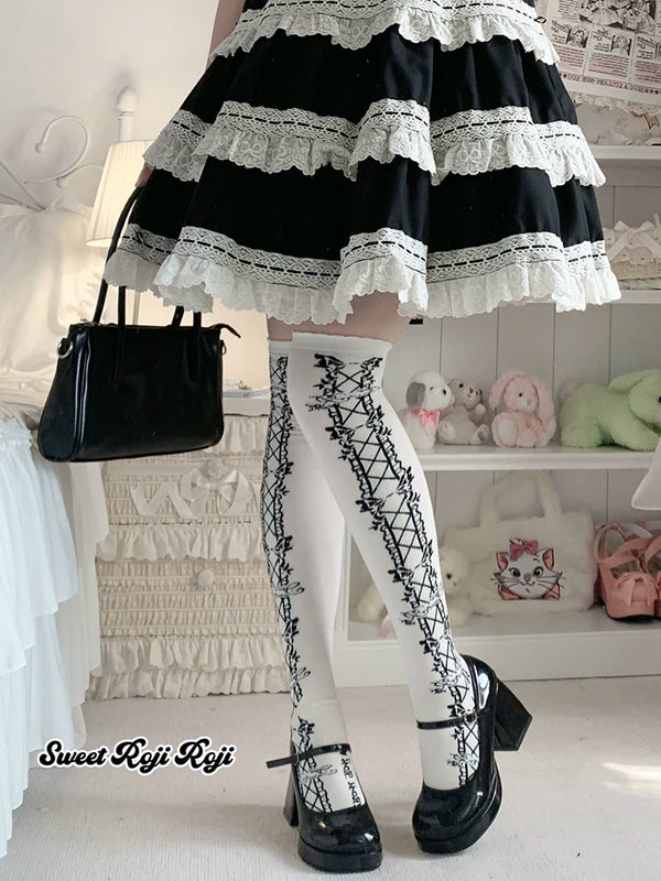 Black bow mid-calf Lolita socks