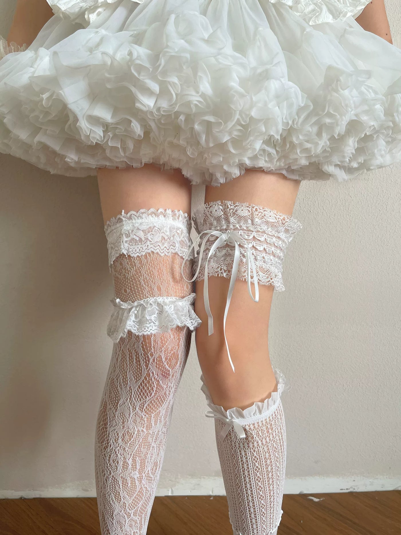 Sock Noble - Layered Lace - Lace Stockings and Thigh Garter Options with Ribbon Ties