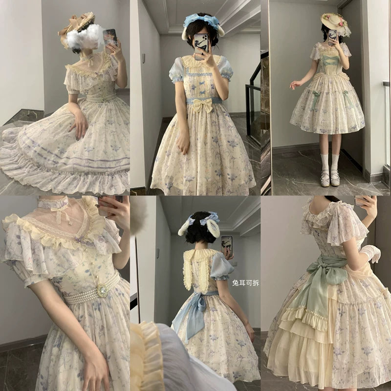 With PUJI - Summer Flower Wall Collection - Lolita OP Dress, Pockets & Chiffon detail view 3