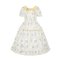 With PUJI - Breezy Summer - Country Lolita OP Dress, Print - Cherry Daisy Print Yellow OP - In Stock / S
