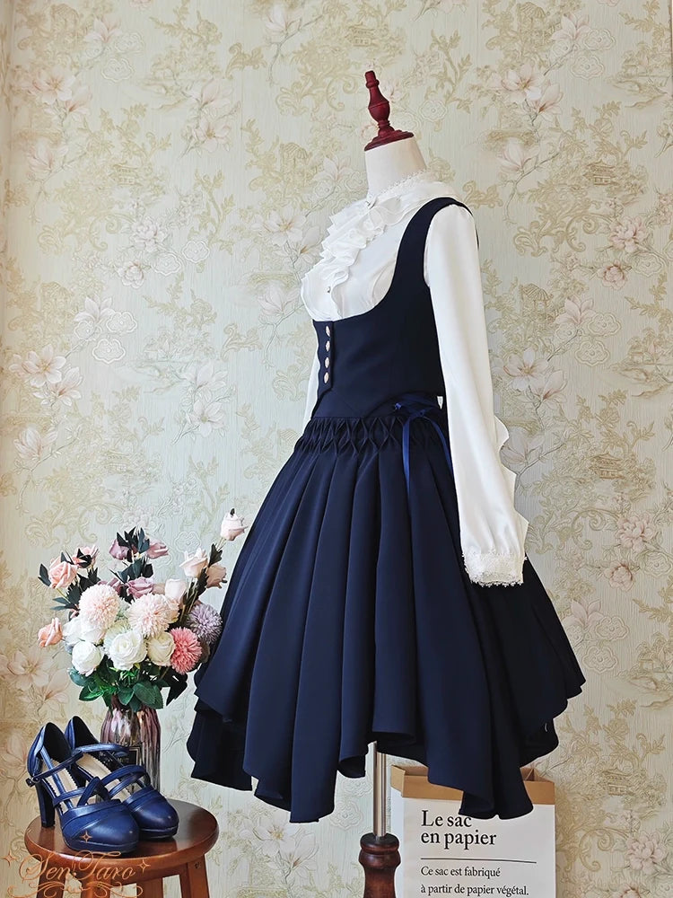 Sentaro - Pleated Irregular Knit Floral Slim - Fit Vest and Half Skirt Set SK Skirt