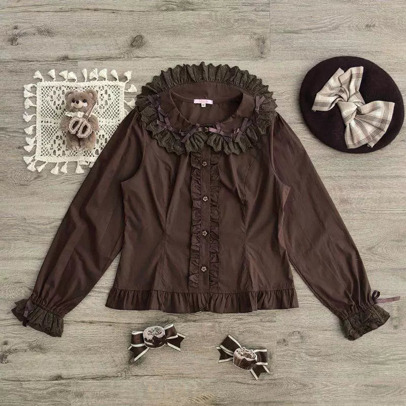 Sweetheart Dream Machine - Doll Ruffle - Long-Sleeve Lolita Blouse with Layered Collar Ruffles