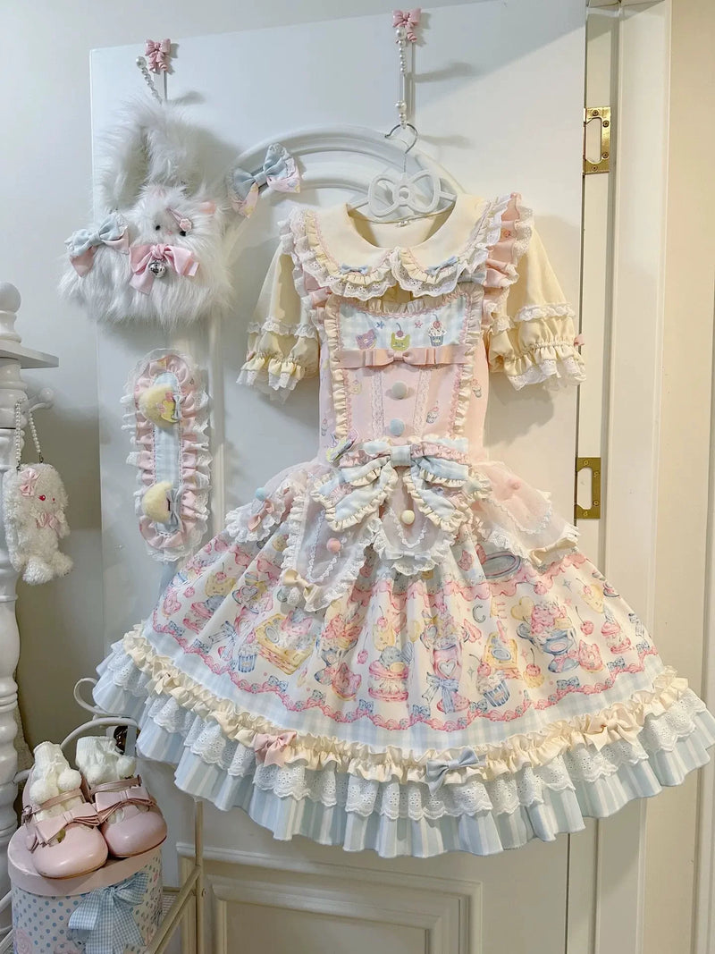 Salty Dots - Sweet Lolita Dessert Print - One-piece dress with tiered