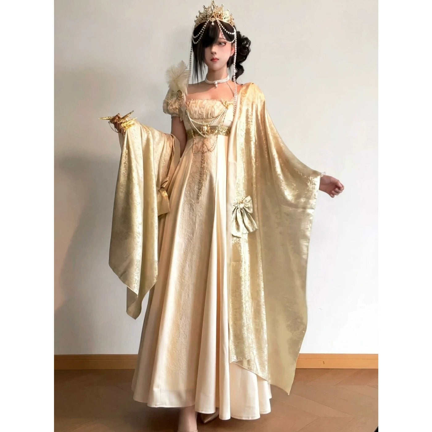 Creamy - Imperial Angel - Lolita Dress with Embossed Surface and Shoulder Drape