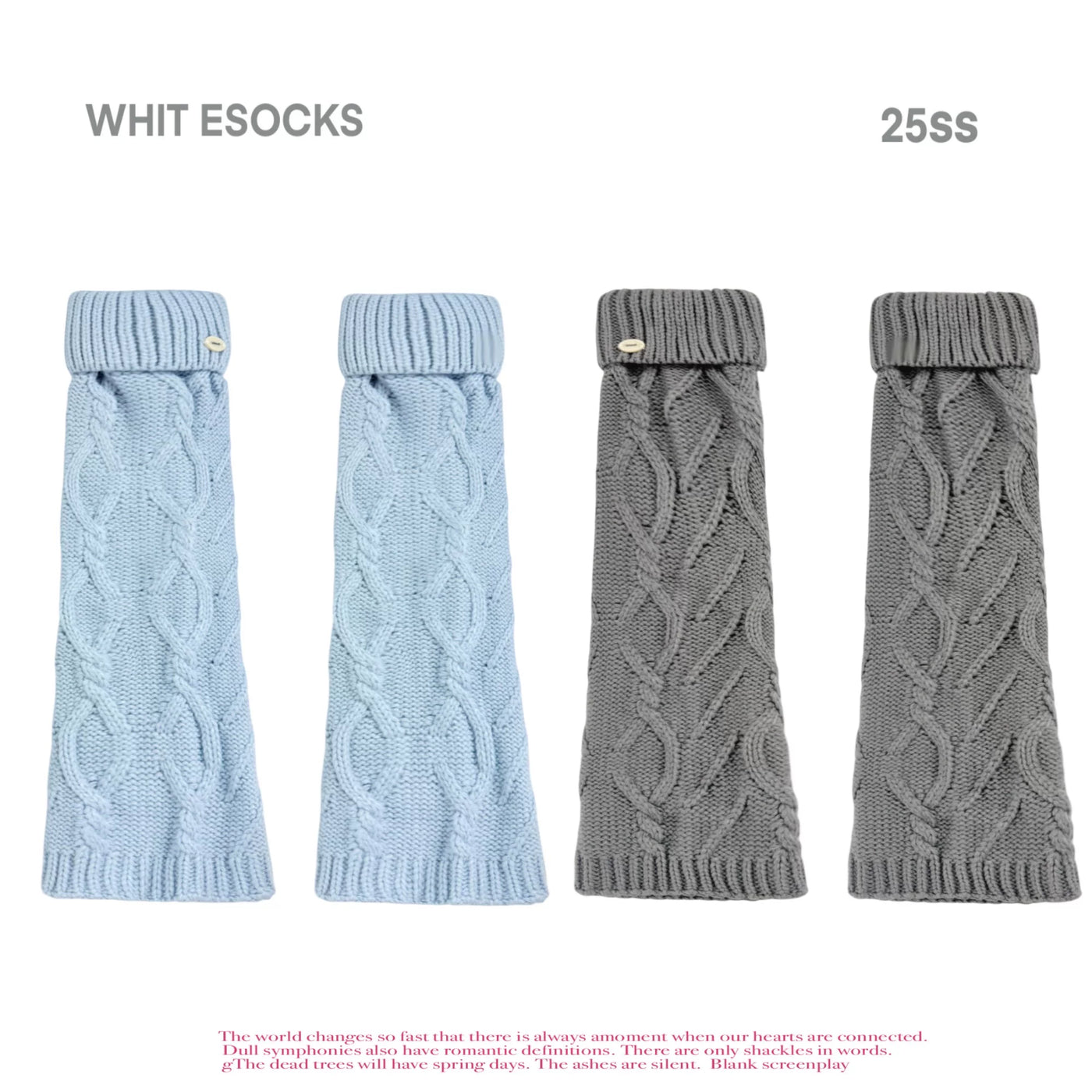 White Socks - Winter Cable - Turn-Cuff Leg Warmers with Shell-Button Detail