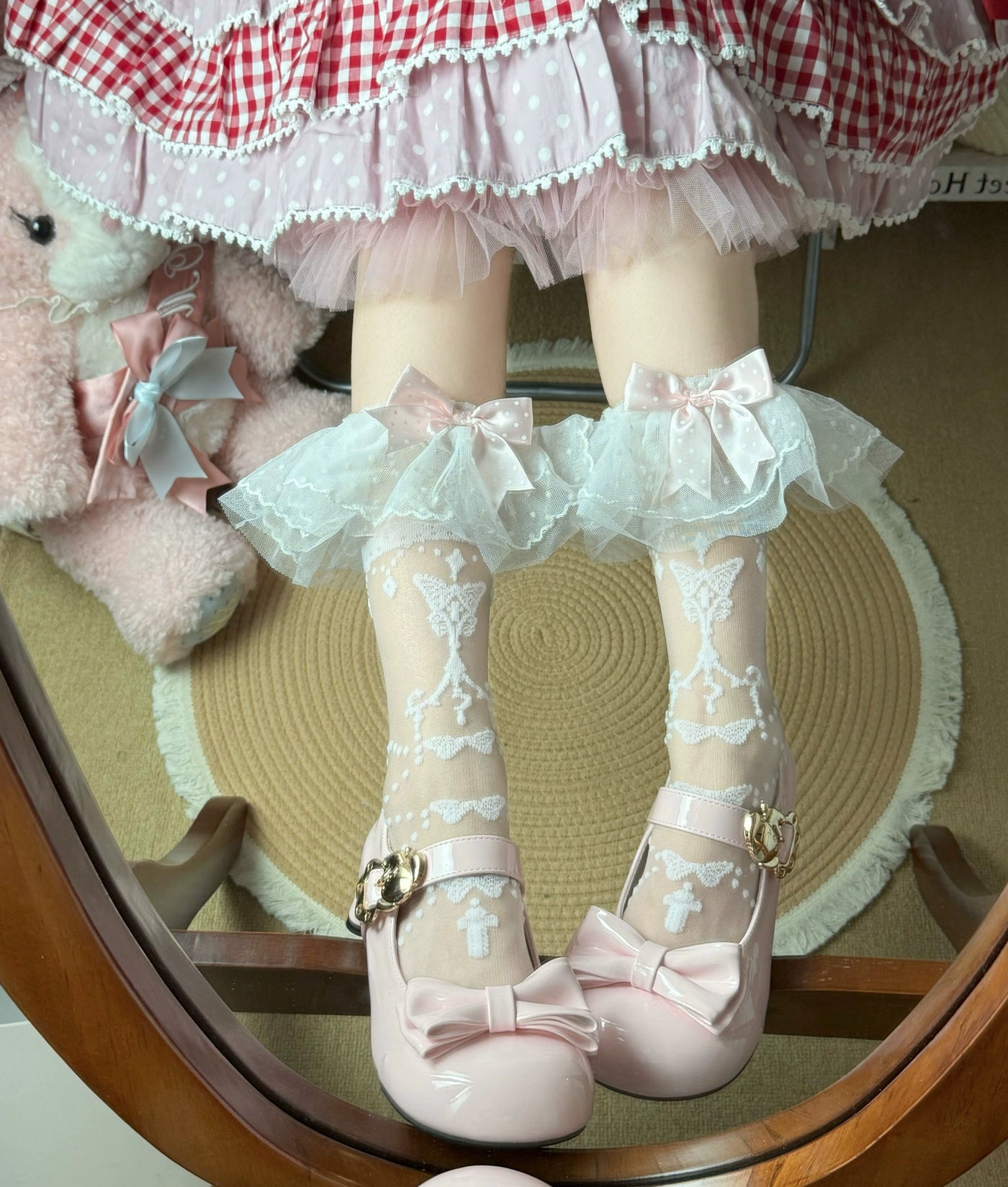 Fantasy Doll - Butterfly Prayer - Sheer Mid-Calf Socks with Layered Lace Cuffs