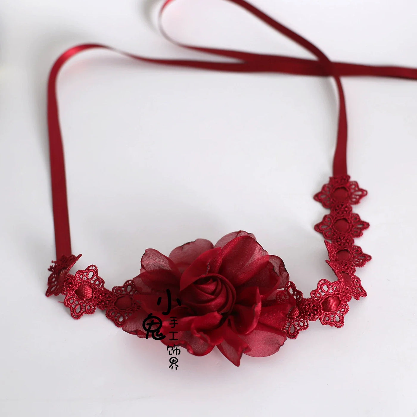 Xiaogui - Dark Red Gorgeous Headdress - Floral Veils Headwear