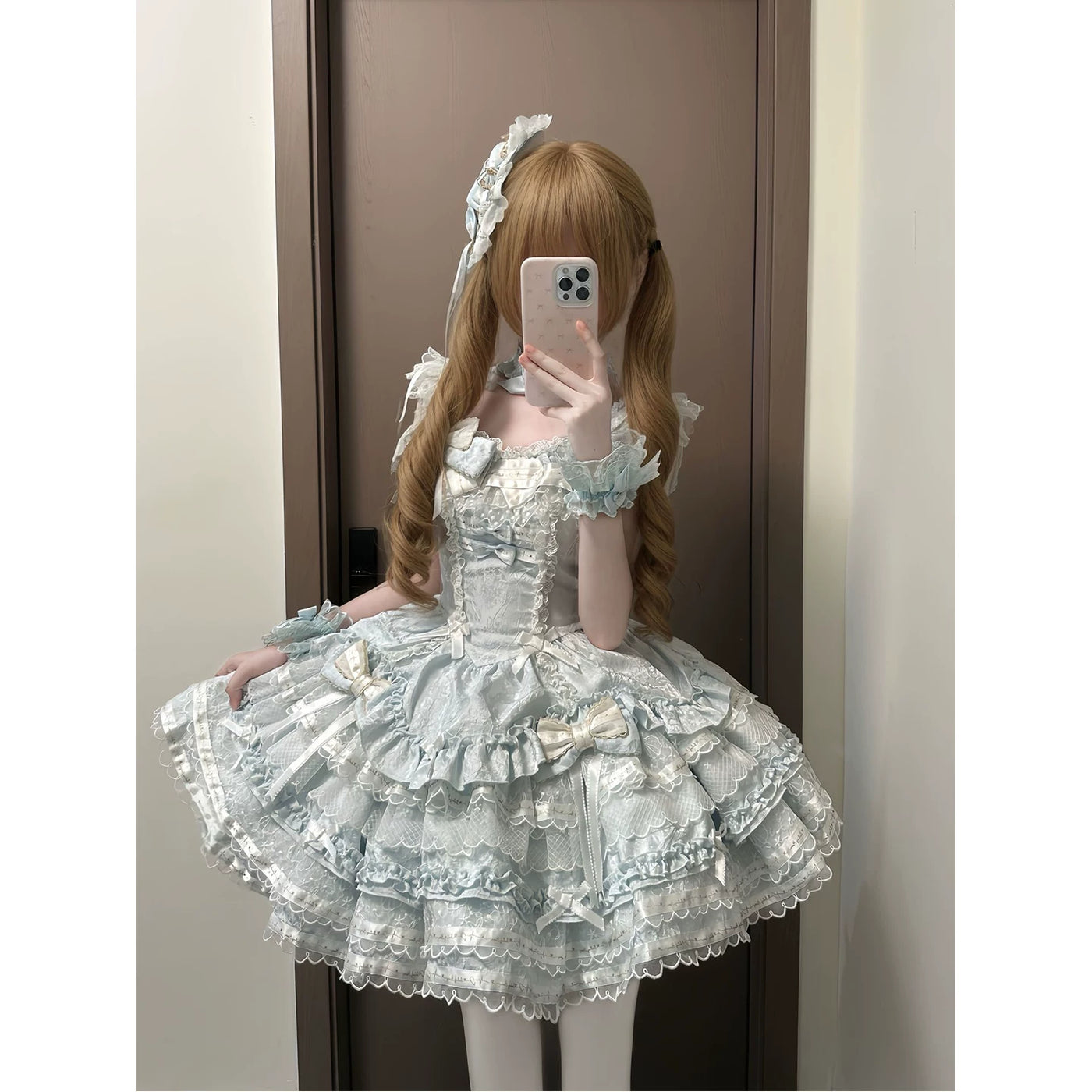 Creamy - Blue Ballet Whispers - JSK Dress with a Tiered Lace-Trimmed Skirt