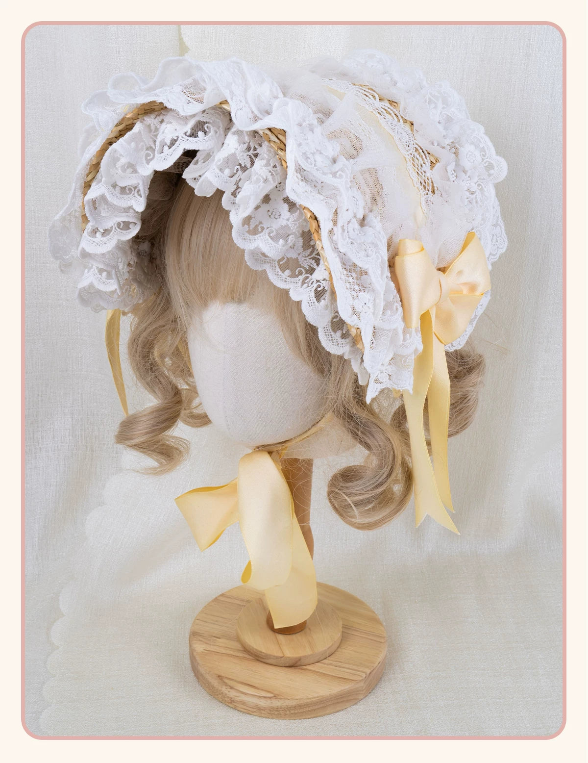 Stardust Rose - Garden Lace Bow - Flat Straw Hat with Lace Trim and Large Bow