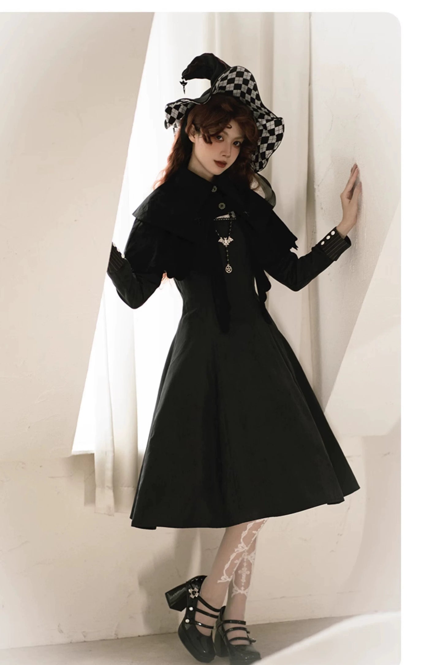 With PUJI - Pilgrim - Black Gothic Lolita Cape, Detachable 2-Piece
