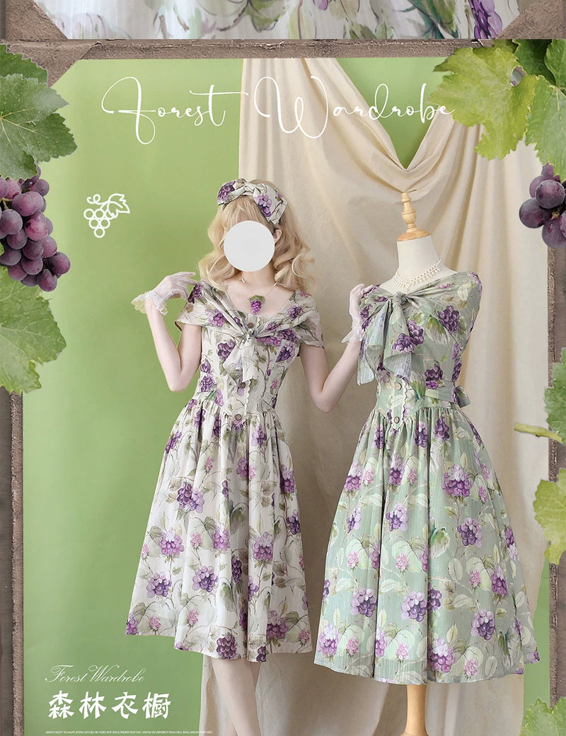 Forest Wardrobe - Forest Grapes - Classic Lolita JSK Dress and Headband - 7
