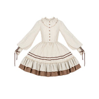 With PUJI - At Sunset - Lolita OP Dress, Ruffle Trim & Detachable Styling - Lace stand collar lantern sleeve ruffle short OP Pre-order, ships gradually from October 26 / S