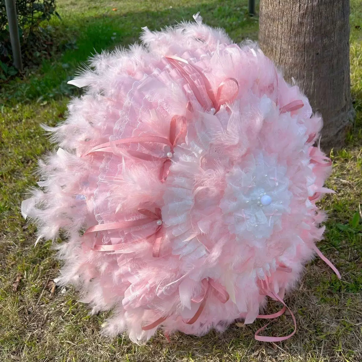 Independent Brand - Feather & Lace - Handmade Lolita Umbrella with Feather Trim or No-Lace Options