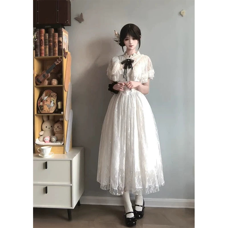 Creamy - Clear White - White OP dress with lace embroidery