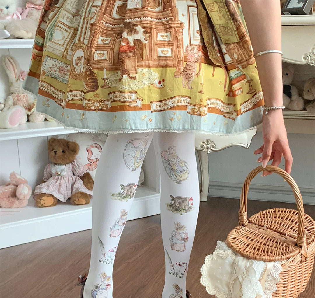 roji roji - Forest Cabin - Printed Pantyhose with Woodland Illustrations