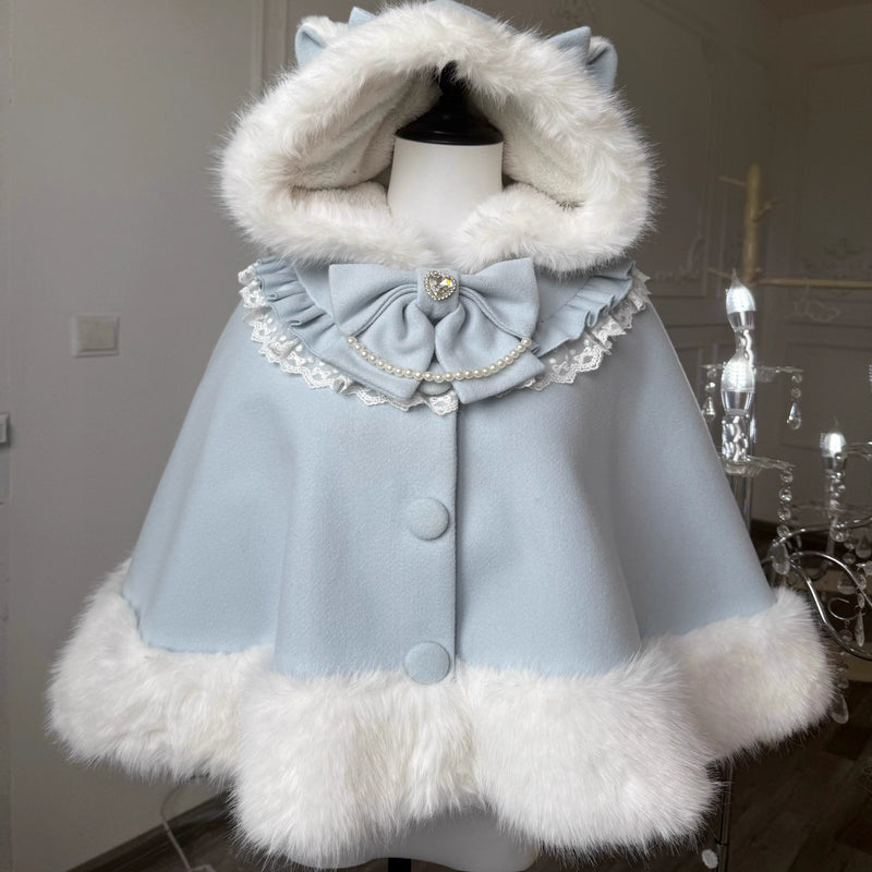 Rabbit Peach Cat-Ear Lolita Cape — Blue Cat Ears