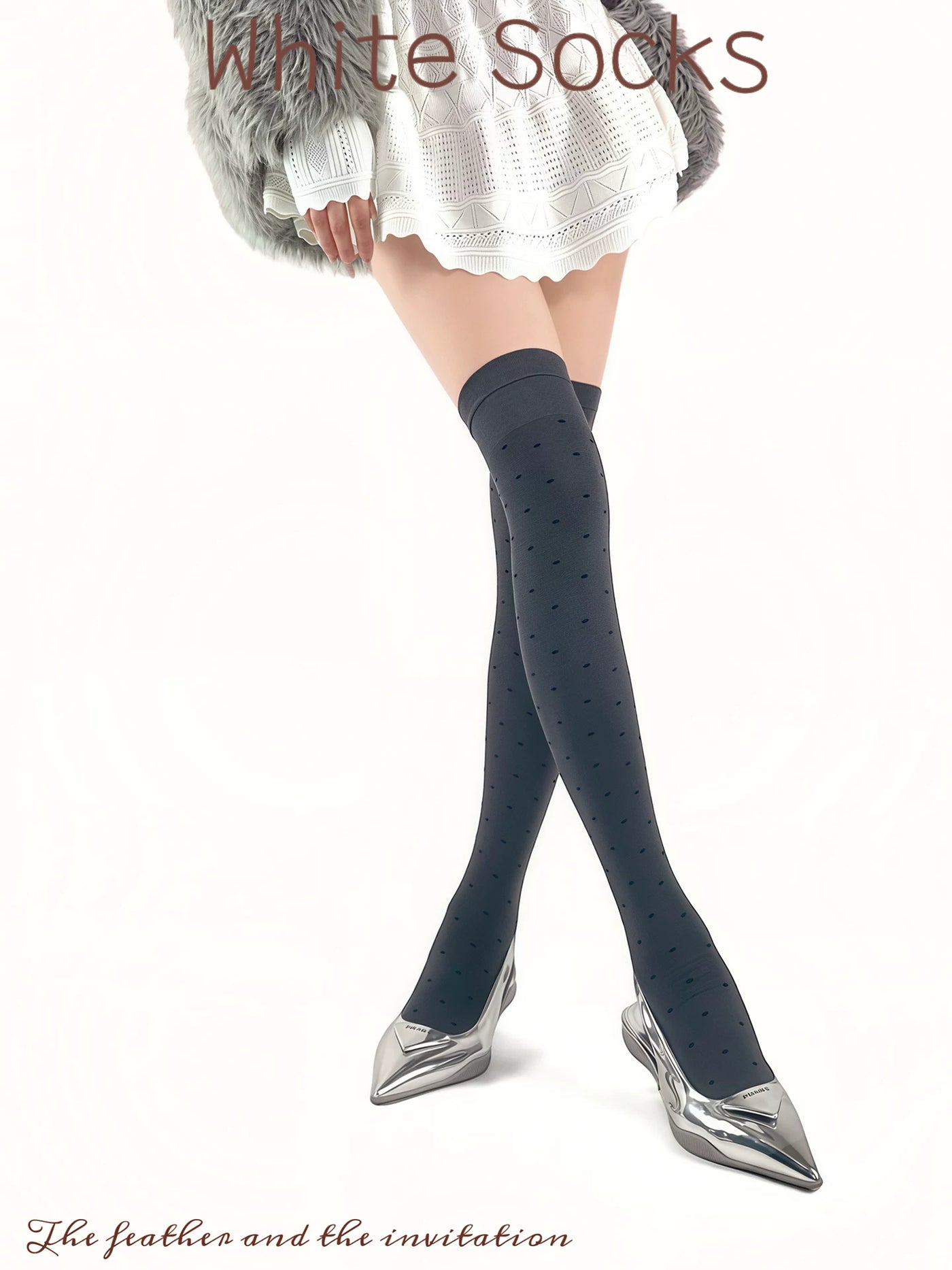 White Socks - Japanese Dot - Over-the-Knee Socks with Polka-Dot Pattern