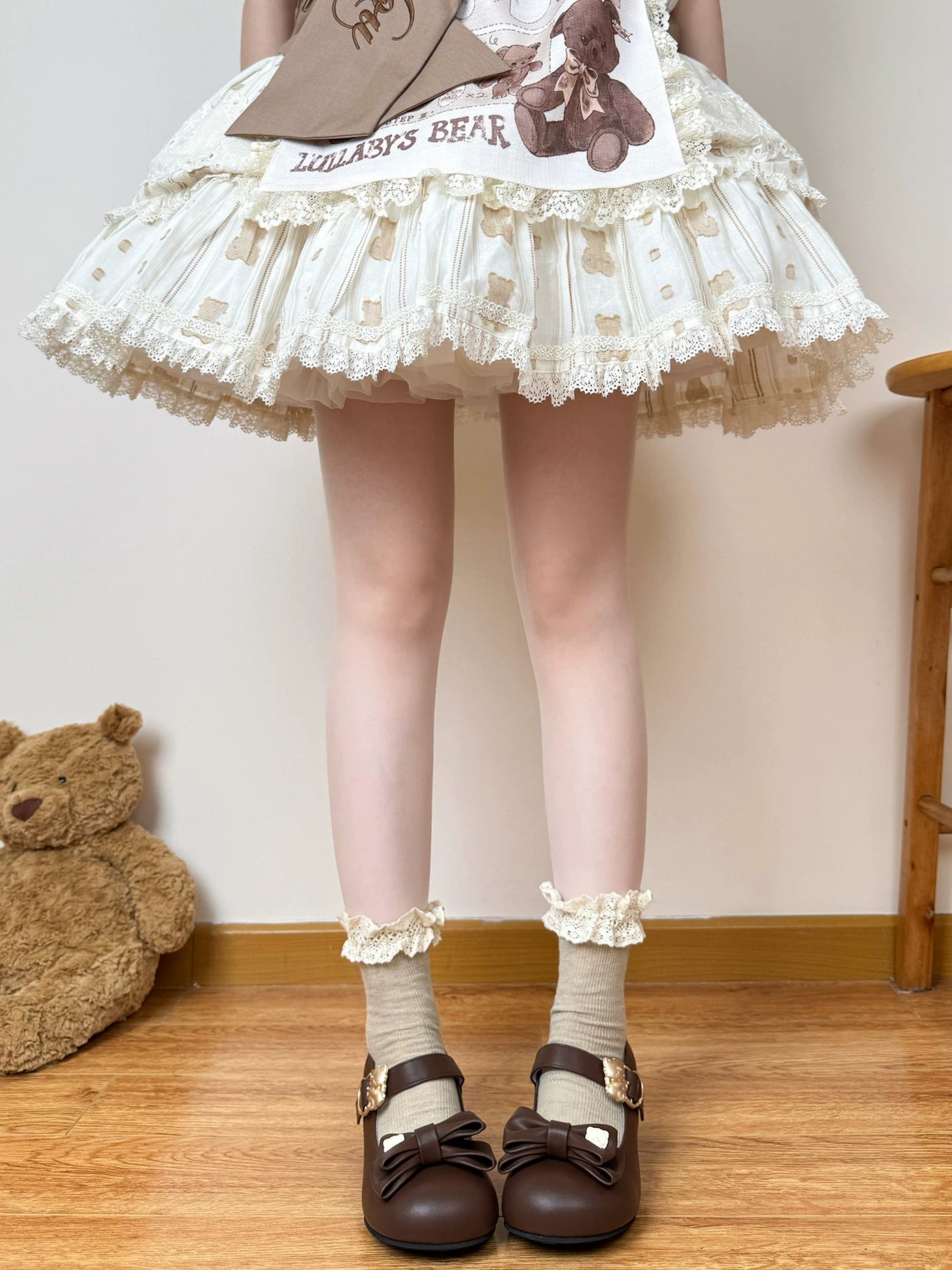 Chubby Bear Tales - Antique Doll Lace - Mid-calf socks with ruffled lace cuffs