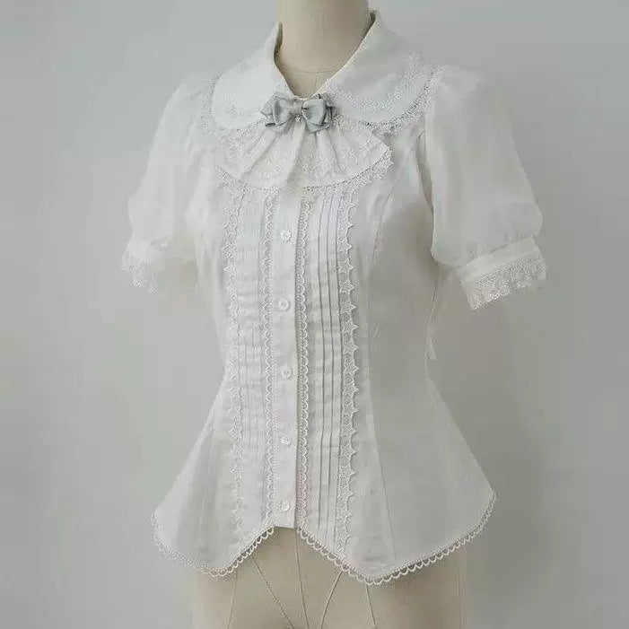 Sweetheart Dream Machine white and generated-color lace-trimmed blouses with doll collars