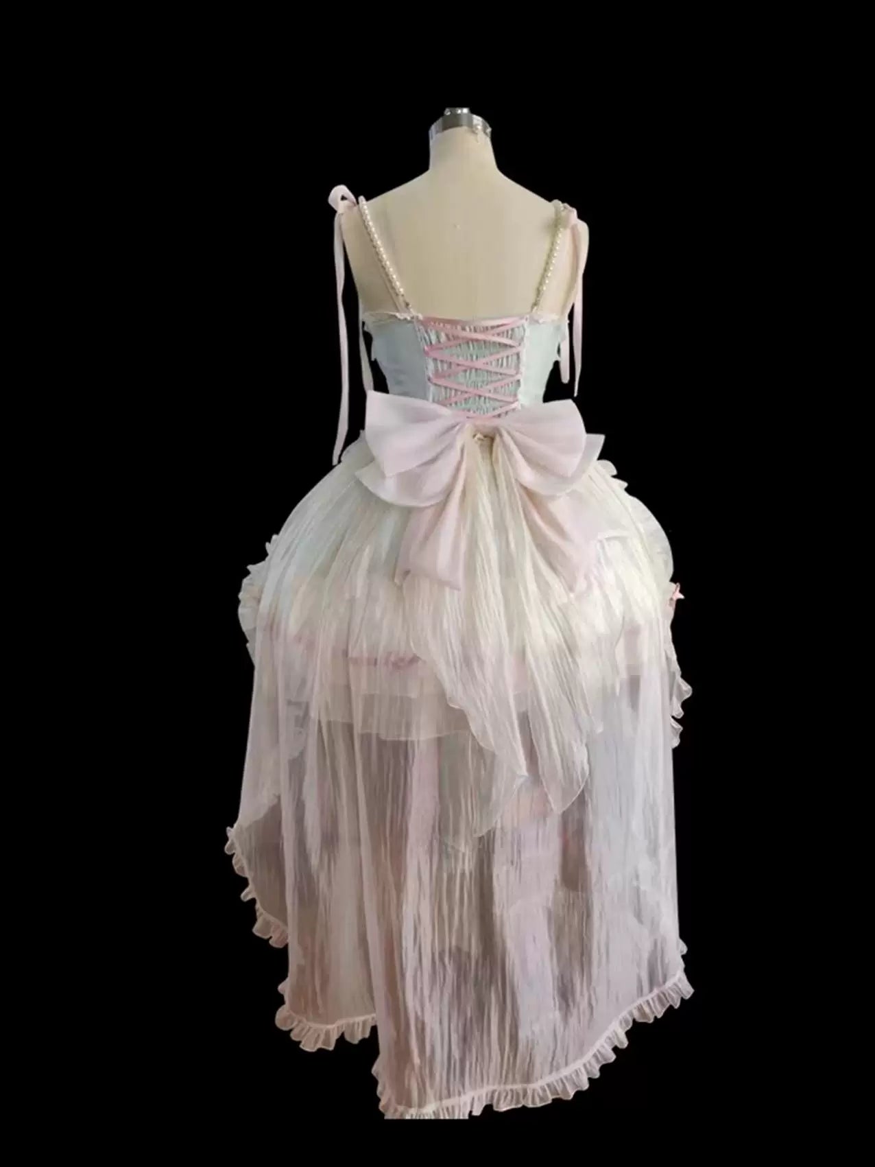 Creamy - Ballet Pastel - Green-Pink JSK Dress Set with Layered Ruffles