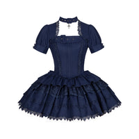 With PUJI - Tsukino - Sweet Lolita OP Dress, Detachable Styling - Ultra-short three-section navy blue OP in stock / S