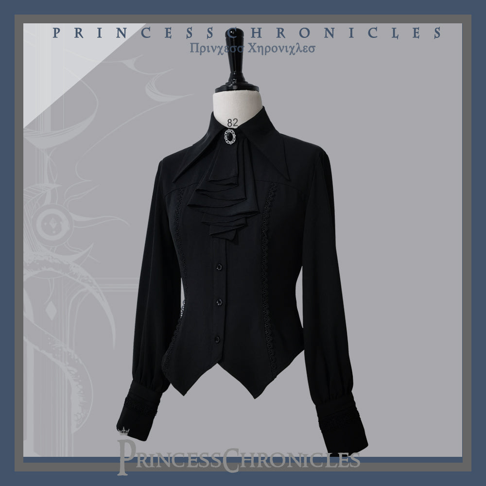 Princess Chronicles - Black and Blue - Retro Ouji Lolita Shirt, Mutton Sleeves