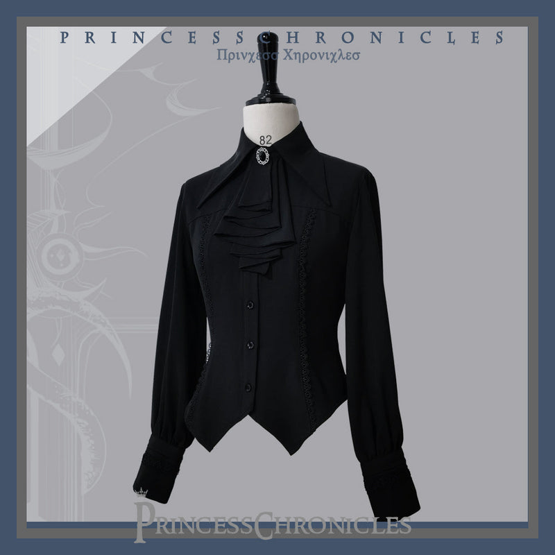 Princess Chronicles - Black and Blue - Retro Ouji Lolita Shirt, Mutton Sleeves