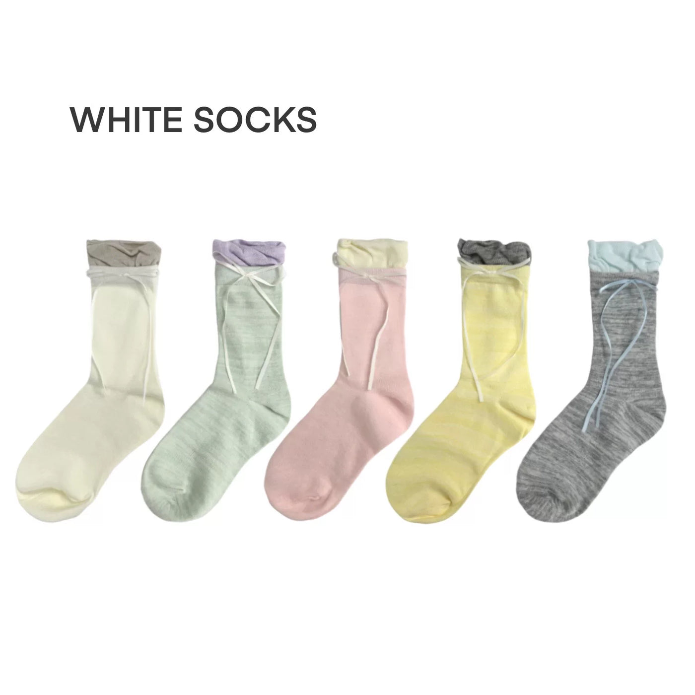 White Socks - Ballet Bow - Faux-Layered Calf Socks with Bow Ties