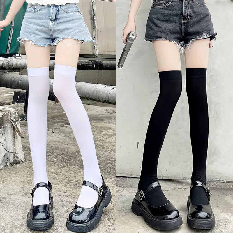 Floral Milk Cat - Sheer Thigh-High - Lightly Sheer Over-the-Knee Stockings with a Smooth Top Band