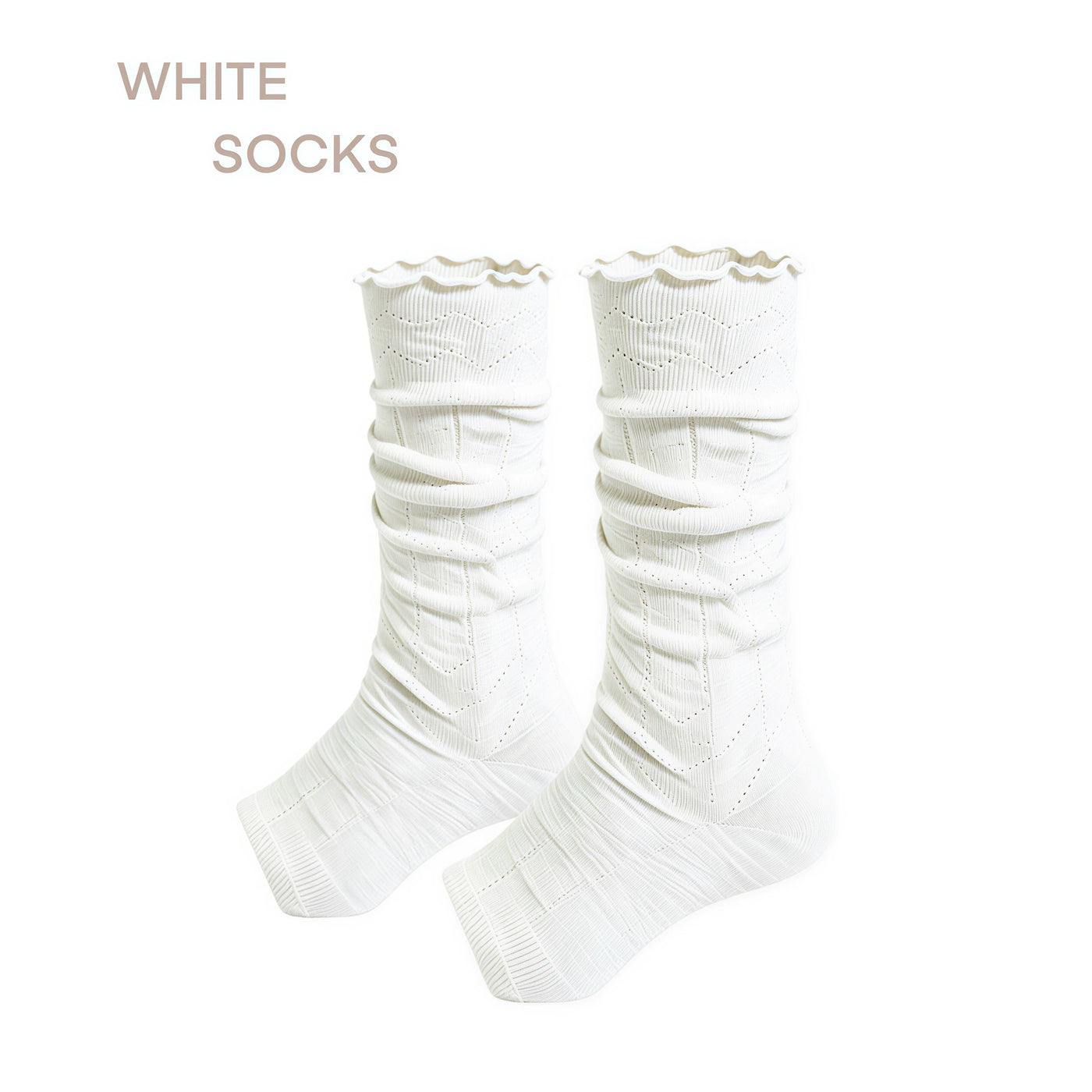 White Socks - Mary Jane Layering - Toeless Scrunched Socks with a Ribbed Texture