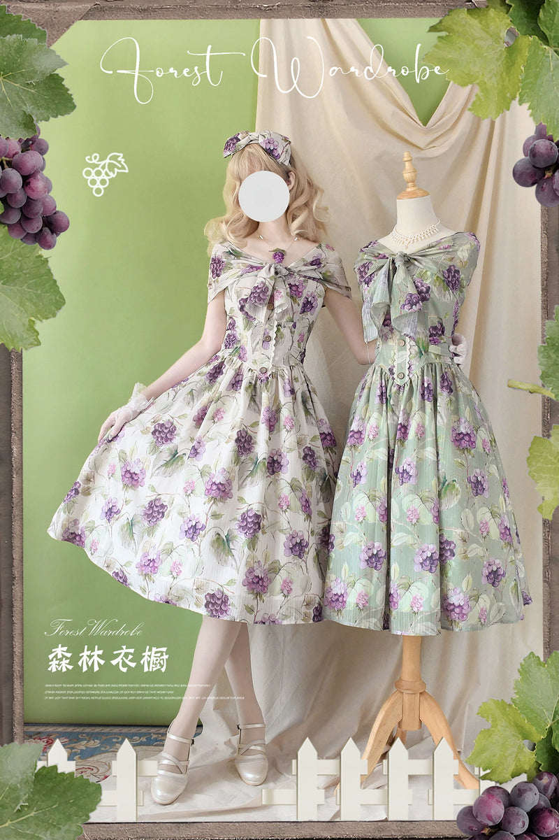 Forest Wardrobe - Forest Grapes - Classic Lolita JSK Dress and Headband - 3