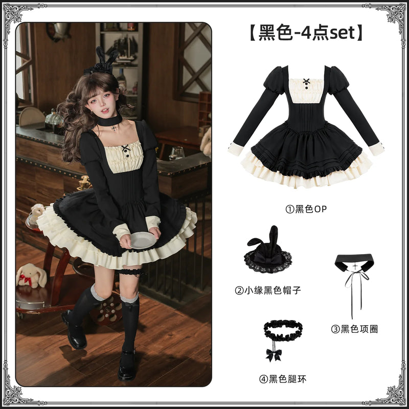 With PUJI - Lia - Classic Lolita OP Dress, Ruffle Trim & Square Neckline detail view 8