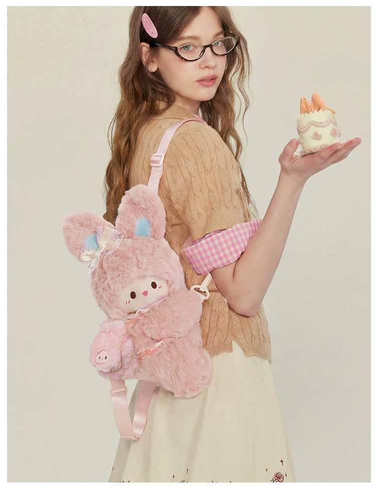 LambGuli - Rubitu Plush Friends - Pink Rabbit or White Lamb Plush Bag with Animal Motifs