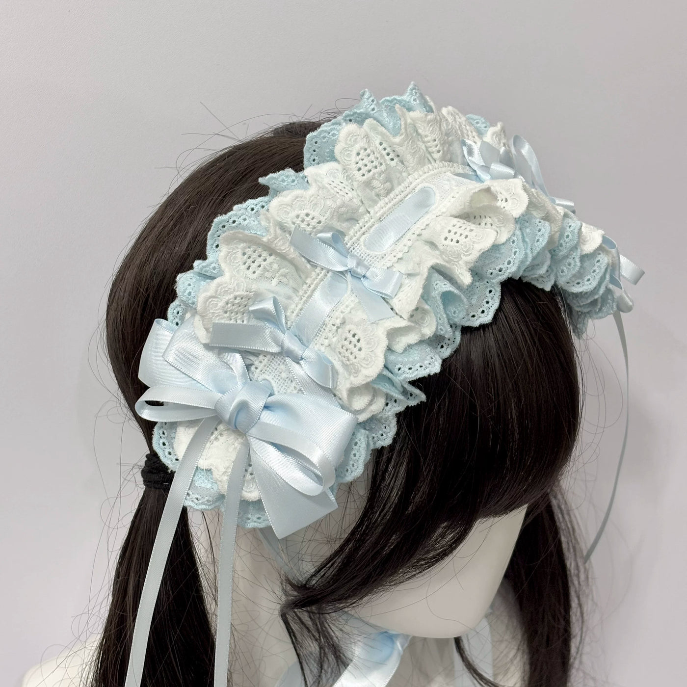Cat Tart - Handmade Lace Bow - Lace-Trimmed Headband with Ribbon Ties