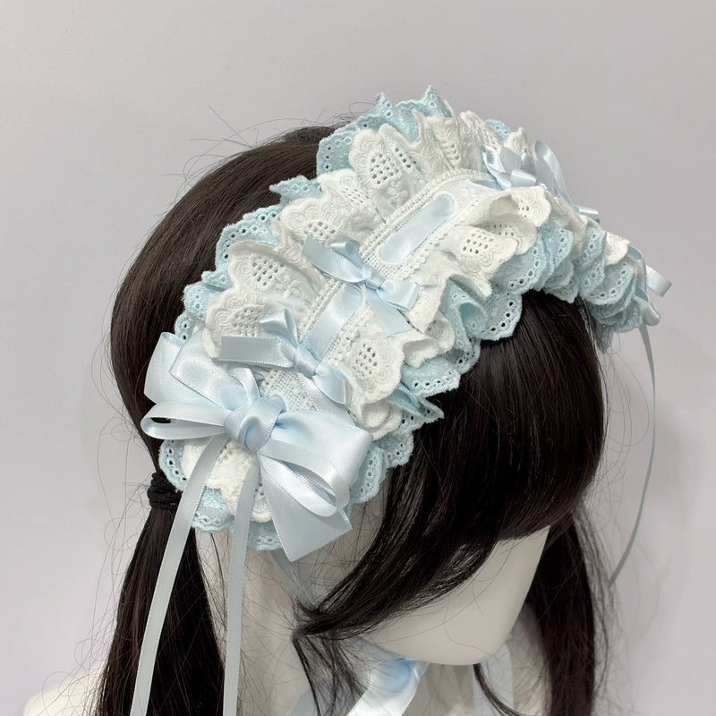 Cat Tart - Handmade Lace Bow - Lace-Trimmed Headband with Ribbon Ties
