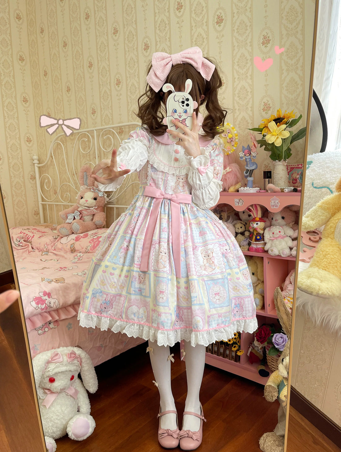 Lady Han Sweet Bunny Bear Lolita dress with pastel bunny and bear motifs, featuring a cute, sweet design in soft fabrics.