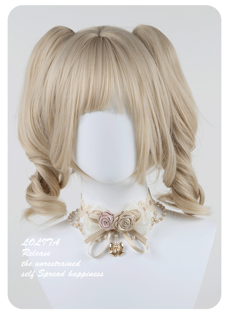 Independent Brand - Rose & Pearl - Lace Collar Necklace with Roses, Bows and Pearl Chain