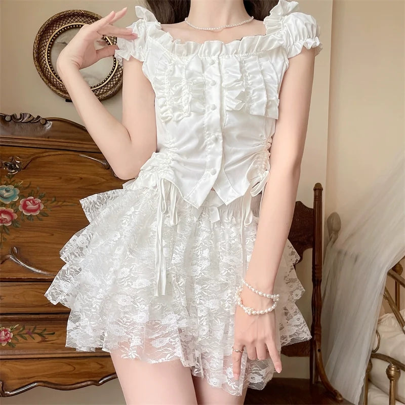 Sugar Girl - Daily Cotton Lolita Safety Shorts - White Lace Bloomers Petticoat