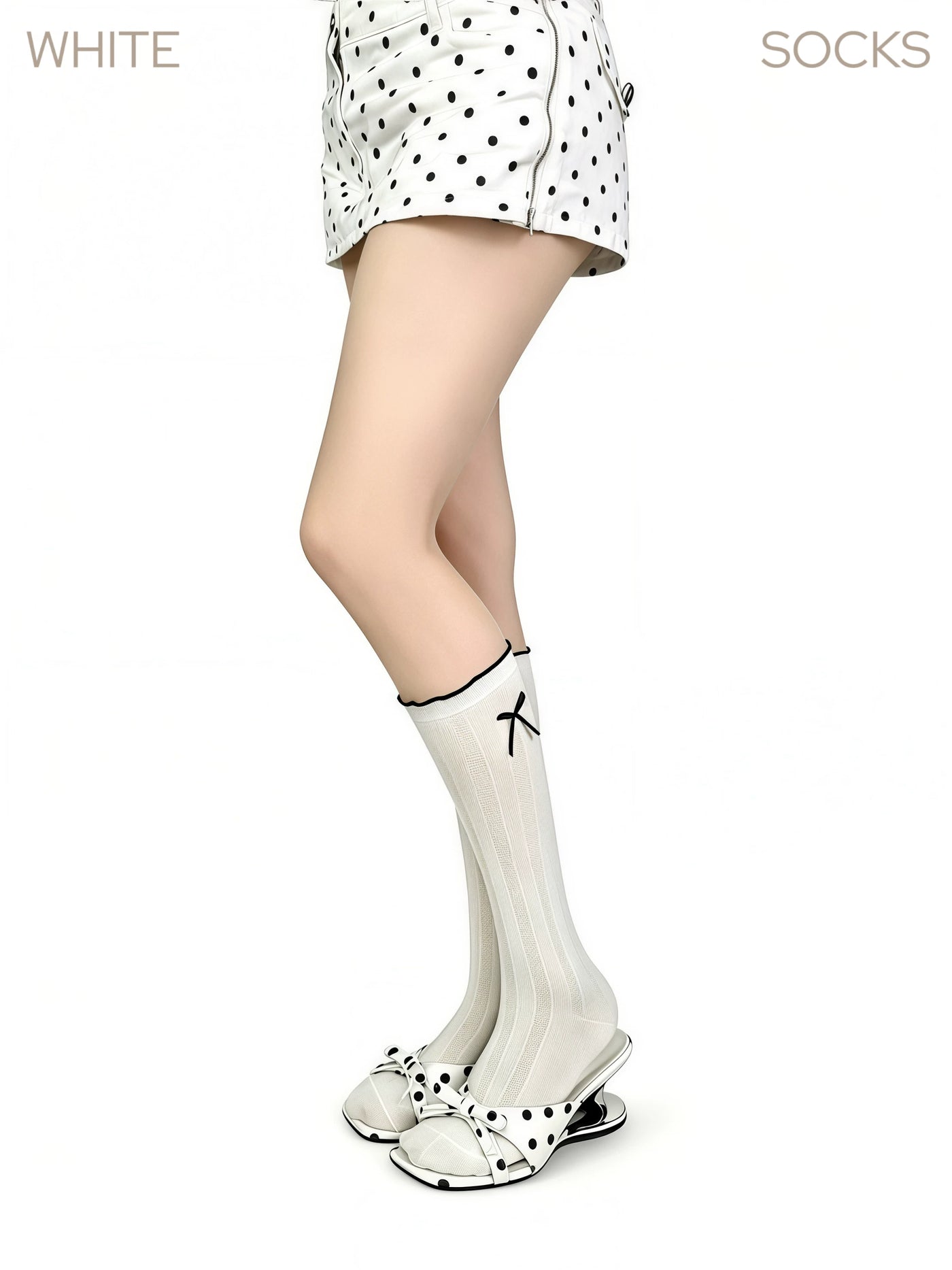 White Socks - Collegiate Stripe - Mid-Calf Socks with a Bow or Three-Stripe Cuff