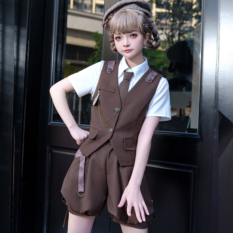 Letters from Unknown Star - Ouji Lolita Brown Short & Shirt Set - Innerwear