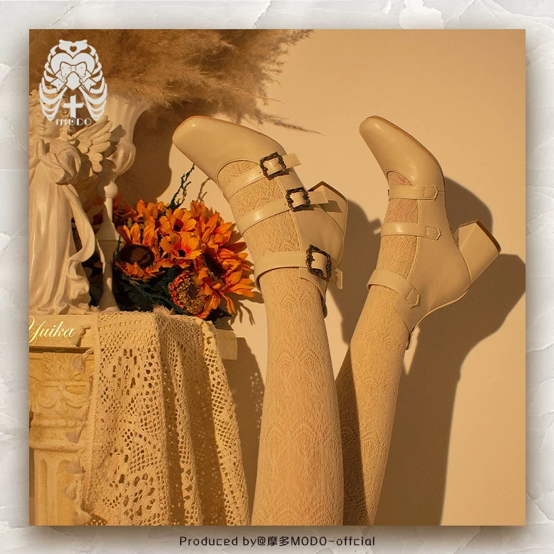 MODO Prayer Poem Triple-Strap Mary Jane Lolita Shoes – design details – view 3