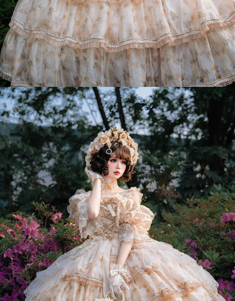 Cat Fairy - Rose Letter - Scattered floral chiffon JSK dress