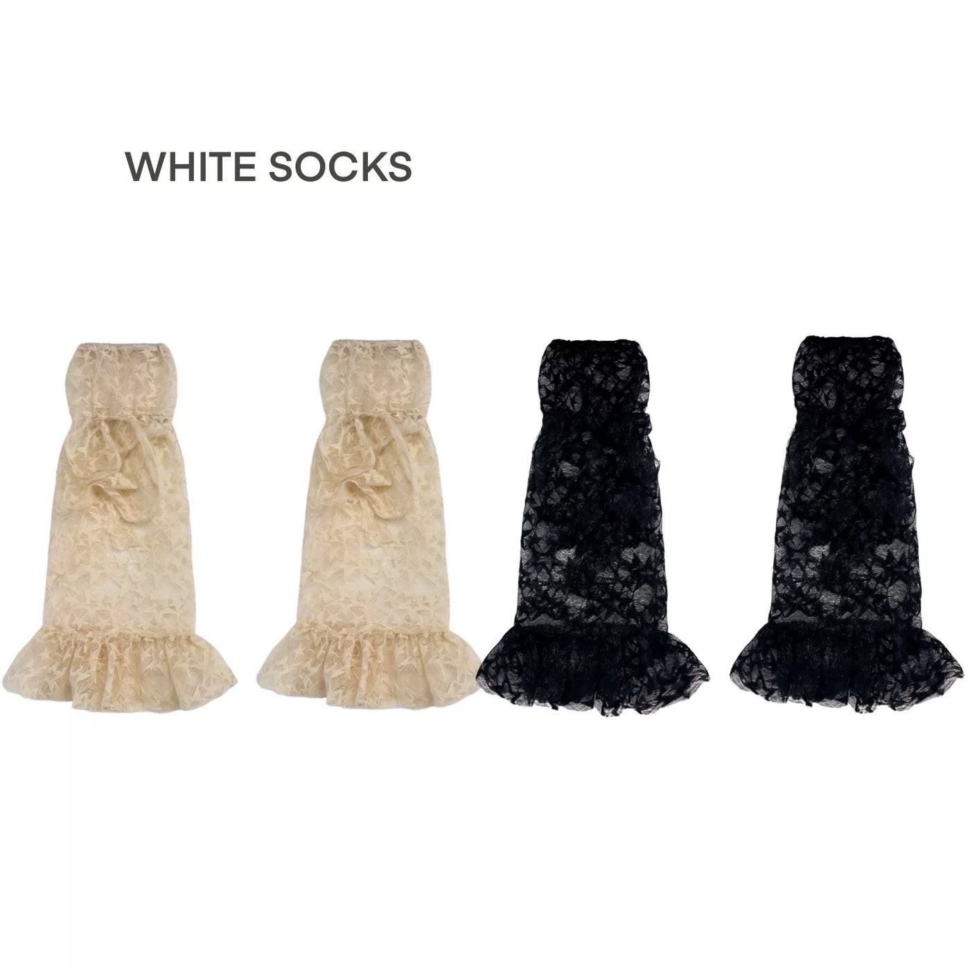 White Socks - Lace-Tie - Slouched Mid-Calf Socks with Ruffled Lace