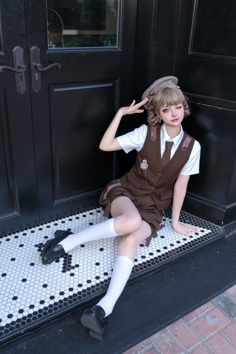 Letters from Unknown Star - Ouji Lolita Brown Short & Shirt Set - Innerwear