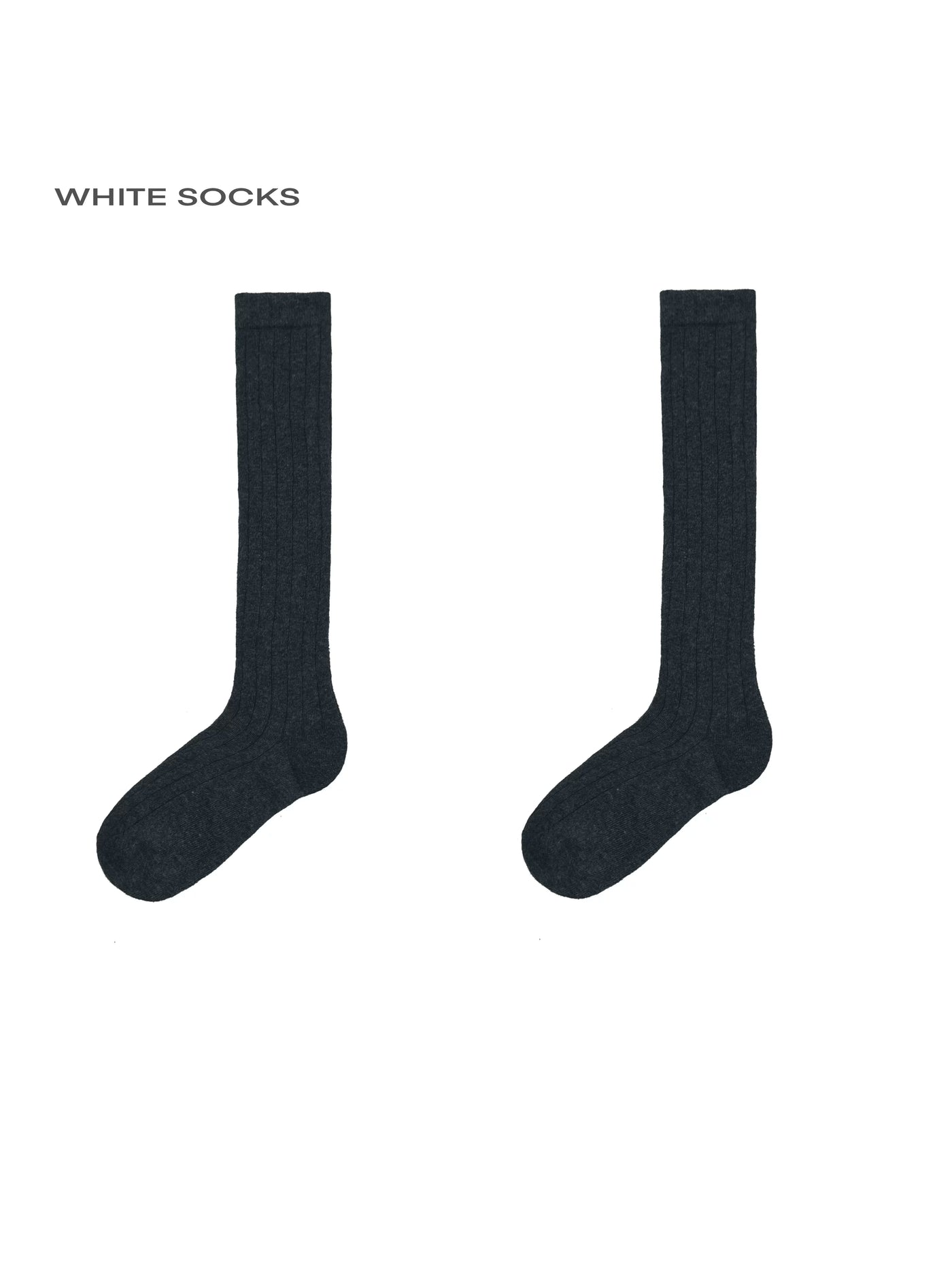White Socks - Vertical Stripe - Ribbed Calf Socks with Slouch Folds