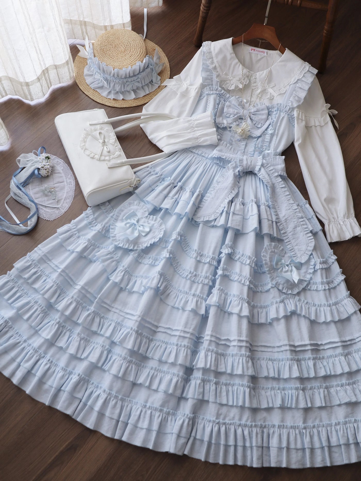 Loveheart - Solid Classic Lolita JSK Dress, Tiered Hem Blue JSK Only S