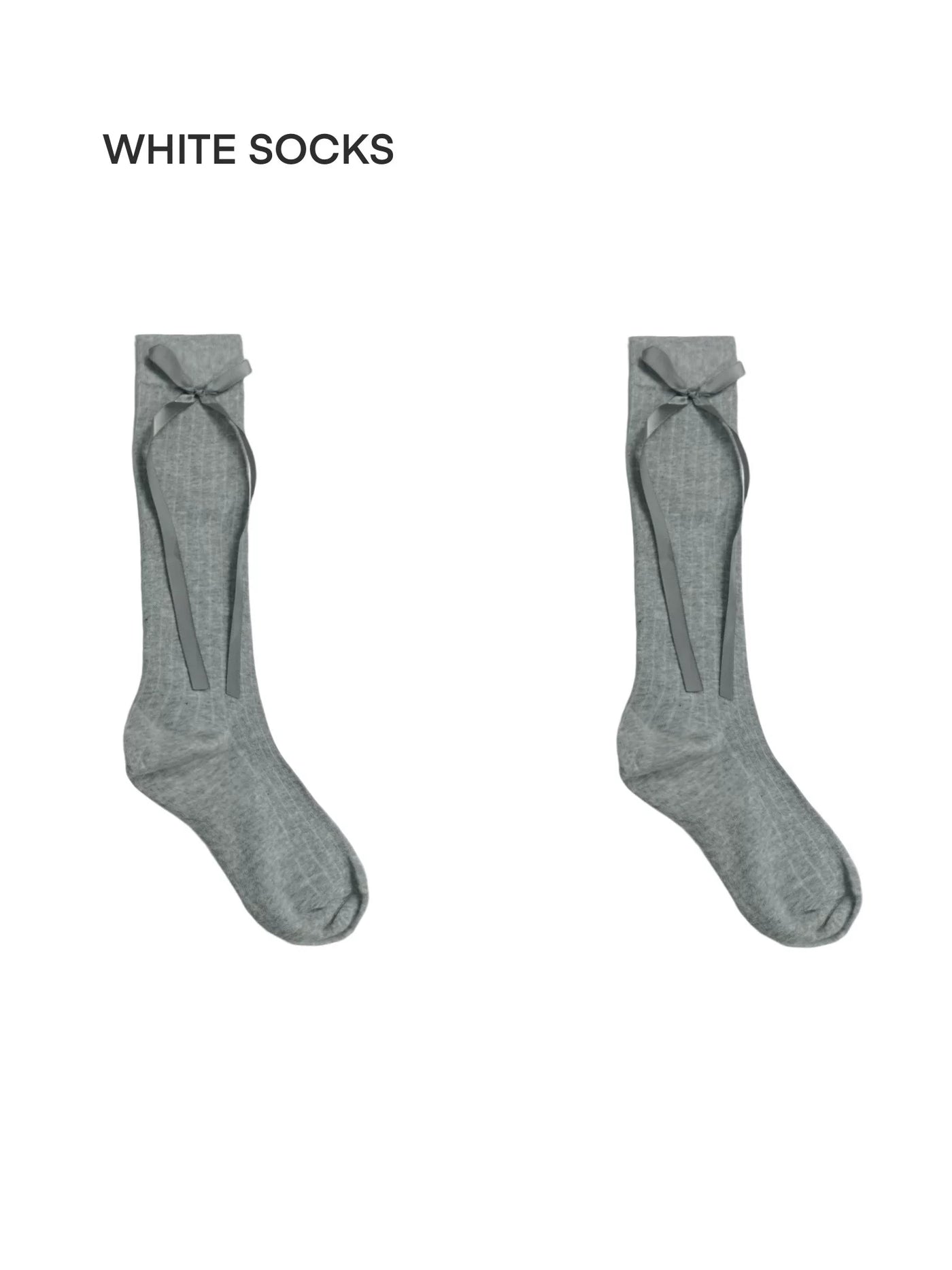 White Socks - Ribbon Bow - Slouch Mid-Calf Socks with Cuffed Bows